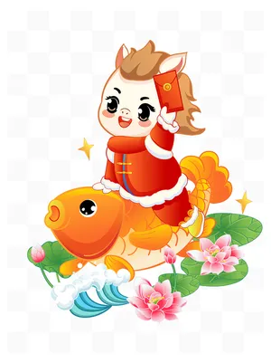 Hình Minh Họa Ngựa Cưỡi Cá Chép Đón Tết - Vector EPS Đa Dụng