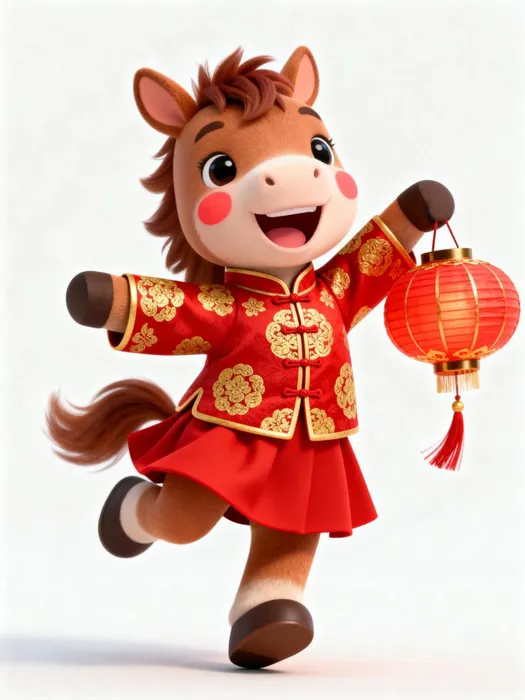 Hình Minh Họa Ngựa Hoạt Hình Dễ Thương Mặc Áo Dài Đỏ Tết Nguyên Đán PNG