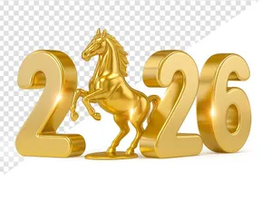 Số 2026 màu vàng gold kèm hình ảnh linh vật con ngựa - File PNG chất lượng cao