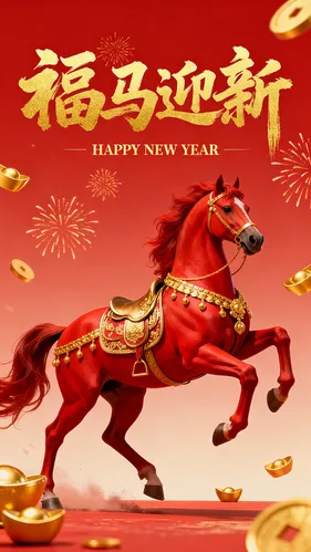 Hình Ảnh Minh Họa Ngựa Vàng May Mắn Đón Xuân PNG Chất Lượng Cao
