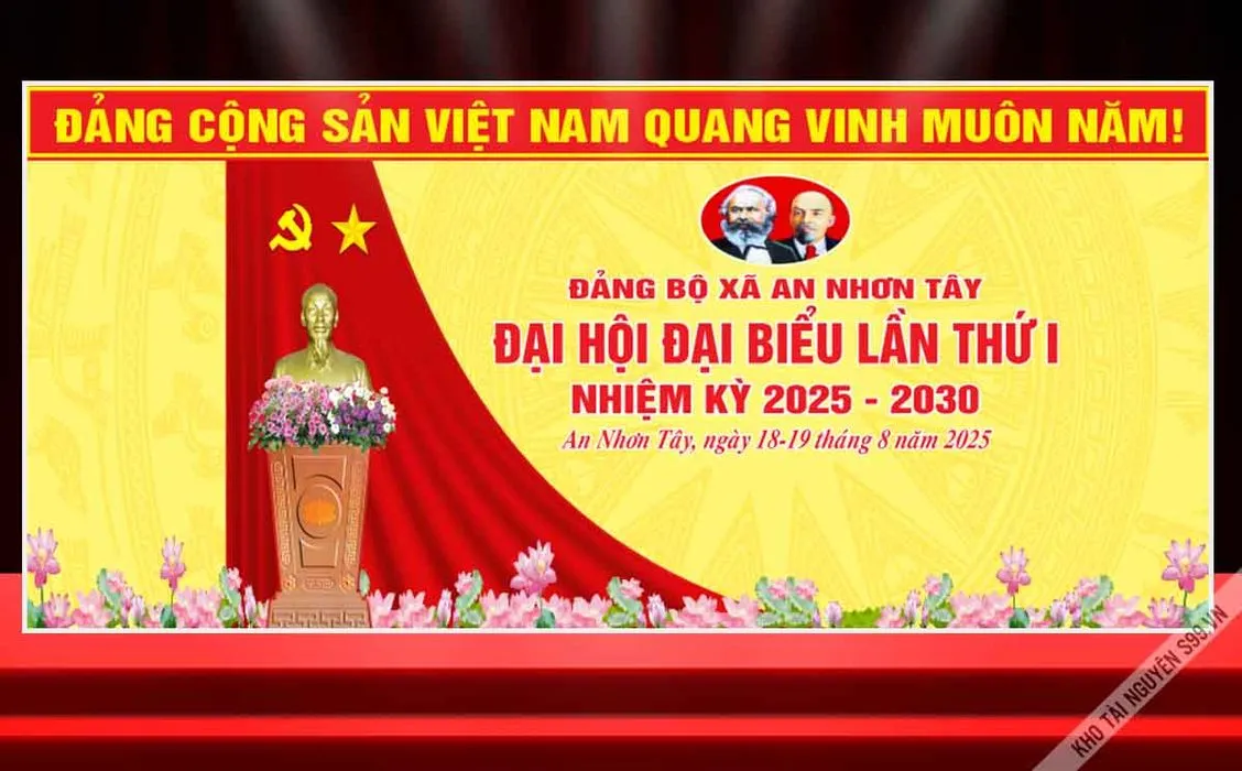 Phông sân khấu đại hội đại biểu đảng bộ xã An Nhơn Tây File Corel