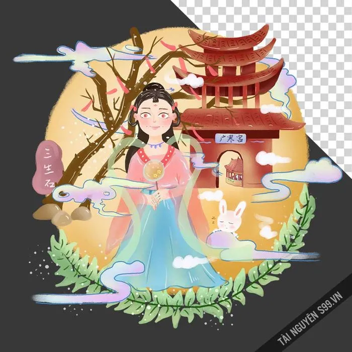 Chị Hằng ôm thỏ ngọc trong trang phục đỏ file PNG