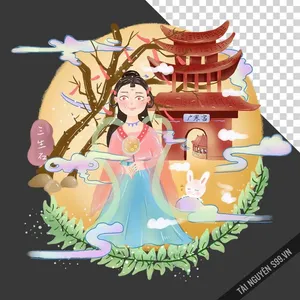 Chị Hằng ôm thỏ ngọc trong trang phục đỏ file PNG