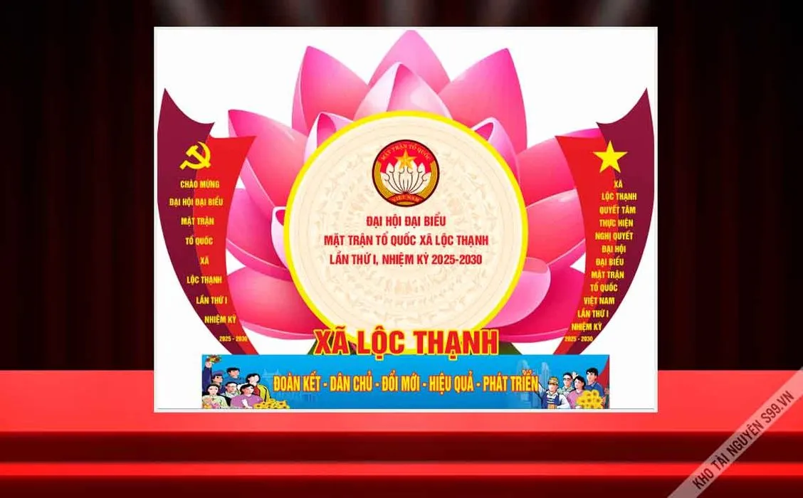 Phông sân khấu đại hội đại biểu mặt trận tổ quốc xã Lộc Thạnh lần thứ I nhiệm kỳ 2025 2030 File Corel