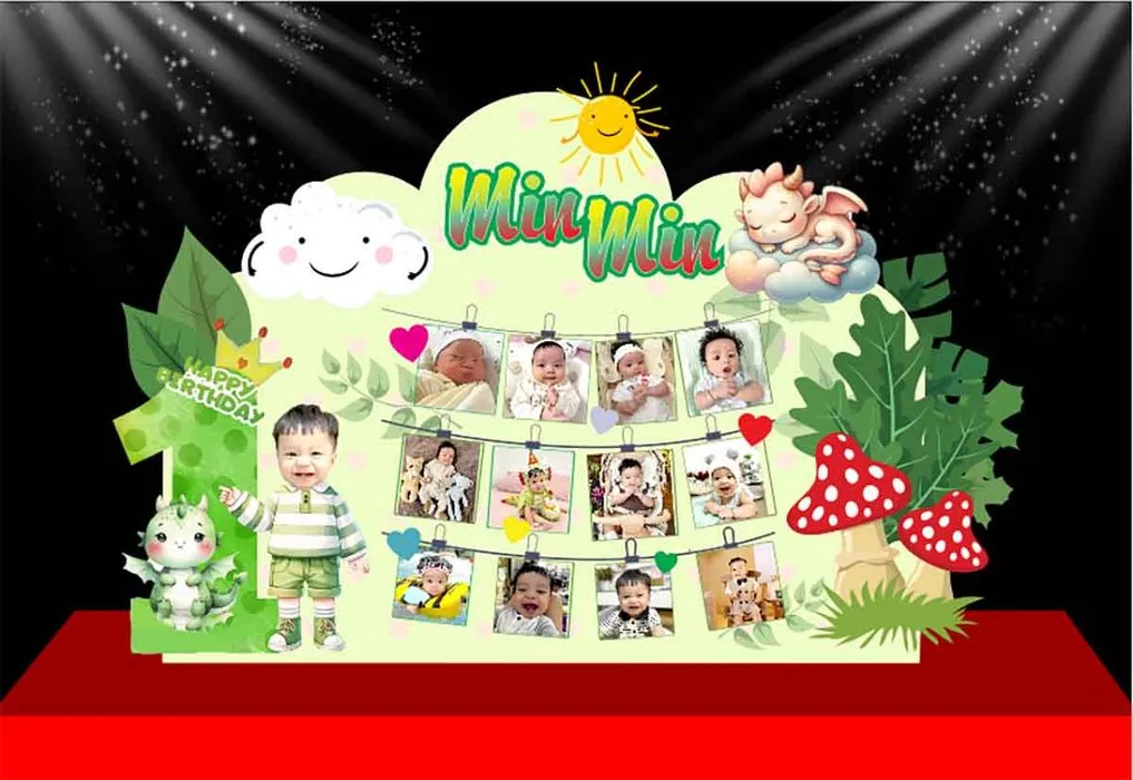 Phông trang trí sinh nhật bé Min Min dễ thương File Corel