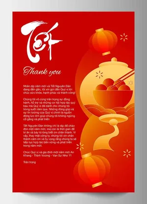 Thiệp Tết 202x nền đỏ Thank You sang trọng – File Vector