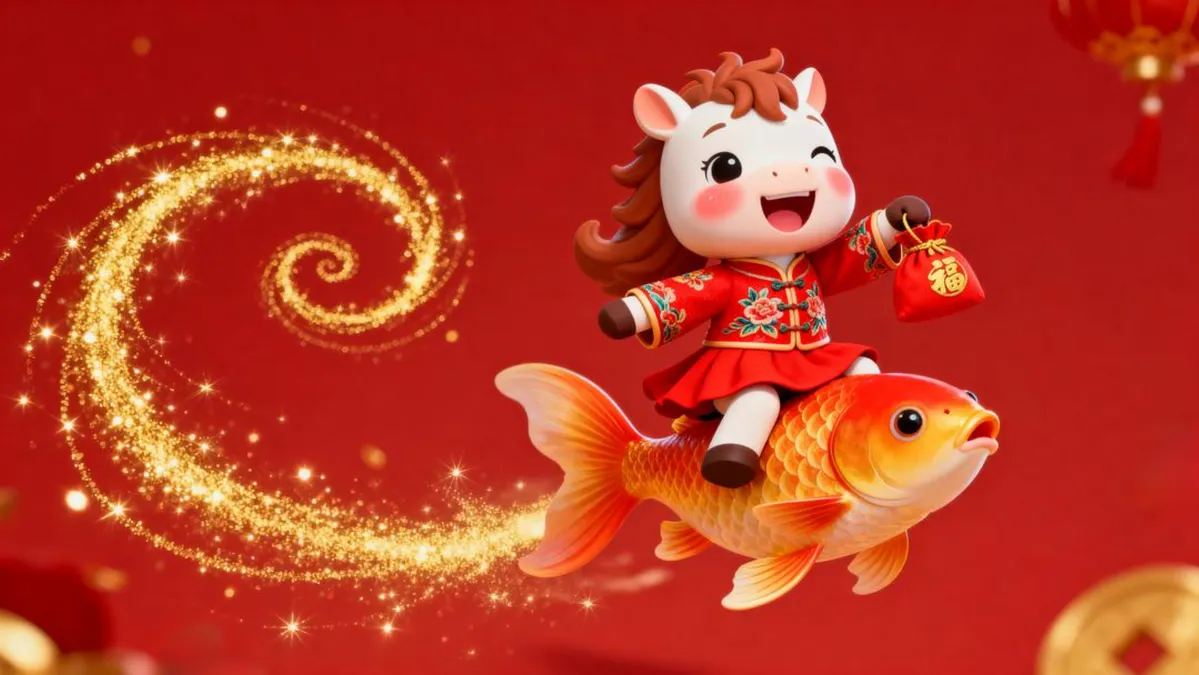 Hình Minh Họa Năm Con Ngựa Cưỡi Cá Chép Vàng – PNG Chất Lượng Cao