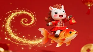 Hình Minh Họa Năm Con Ngựa Cưỡi Cá Chép Vàng – PNG Chất Lượng Cao