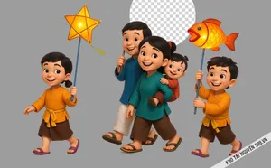 Ảnh dịp trung thu rước đèn dưới trăng cùng gia đình - File PNG kích thước 1500x1024 pixel