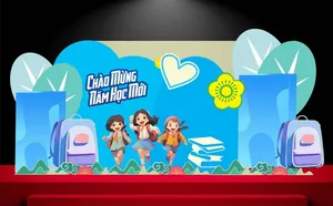 Backdrop File Corel chào mừng năm học mới xanh dương tươi sáng cho học sinh tiểu học