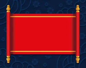 Cuộn thư với nền đỏ và viền vàng vector
