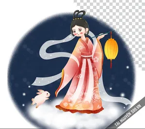 Chị Hằng cầm đèn lồng cùng thỏ ngọc file PNG