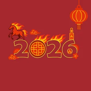 Thiết kế năm Ngựa 2026 chữ lửa và đèn lồng – File Ai