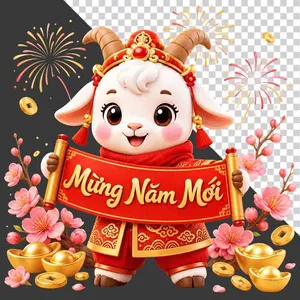 Linh vật dê cầm câu đối mừng năm mới - File PNG
