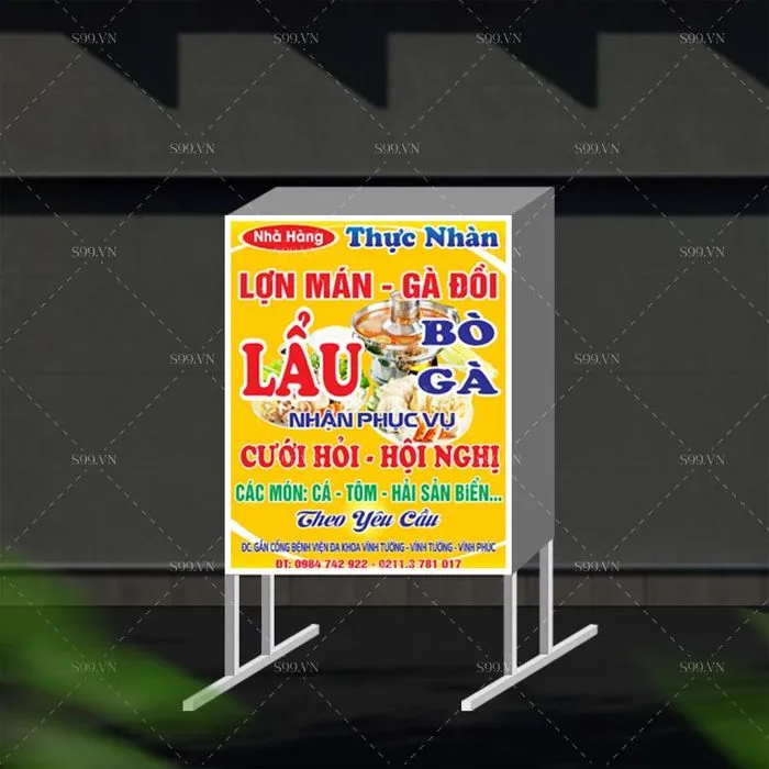 Biển hộp nhà hàng Thực Nhàn lẩu bò lợn mán gà đồi hải sản file Corel
