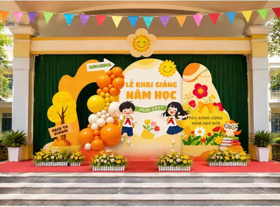 Mẫu thiết kế backdrop lễ khai giảng năm học 2026 - 2027 - File Corel