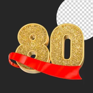 Số 80 3D chất liệu màu vàng gold file PNG chất lượng cao - Mẫu 7