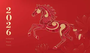 Hình con ngựa nghệ thuật đỏ vàng File Vector 2026 Happy New Year