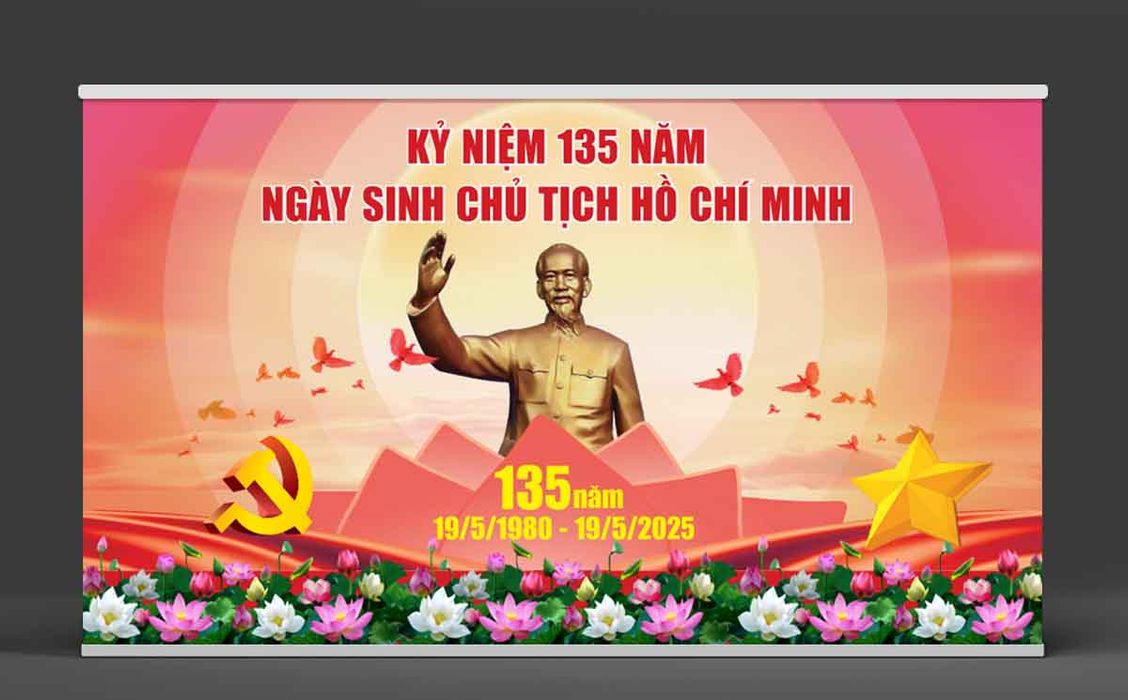 File thiết kế backdrop Cdr mừng ngày sinh nhật Bác Hồ nền đỏ - Mẫu số 2887