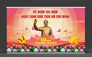 File thiết kế backdrop Cdr mừng ngày sinh nhật Bác Hồ nền đỏ - Mẫu số 2887