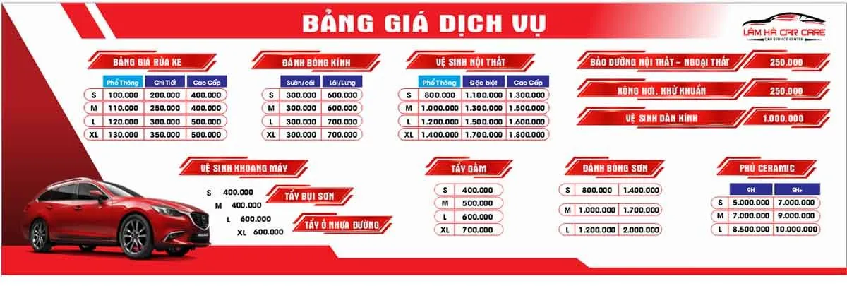 File Corel Bảng Giá Dịch Vụ Rửa Xe Làm Hà Car Care