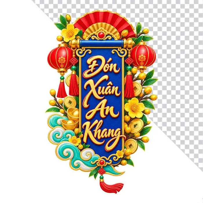 Liễn Đón Xuân An Khang lồng đèn hoa mai thỏi vàng.PNG
