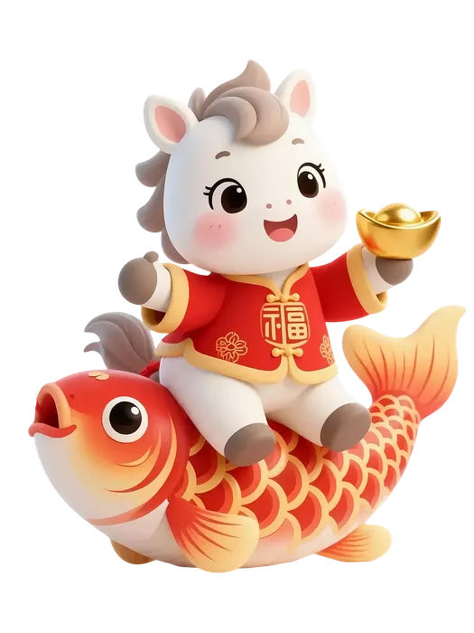 Cá Chép Ngựa Cầm Vàng – Minh Họa Tết Nguyên Đán Dễ Thương ( PNG)