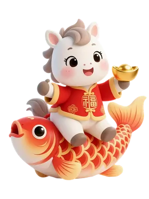 Cá Chép Ngựa Cầm Vàng – Minh Họa Tết Nguyên Đán Dễ Thương ( PNG)