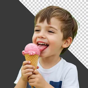 Cậu Bé Vui Vẻ Ăn Kem PNG – Hình Ảnh Chất Lượng Cao Cho Thiết Kế
