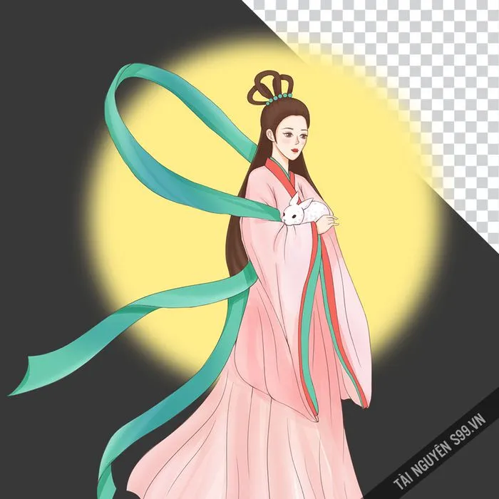 Chị Hằng khoác áo tím đi cùng thỏ ngọc file PNG