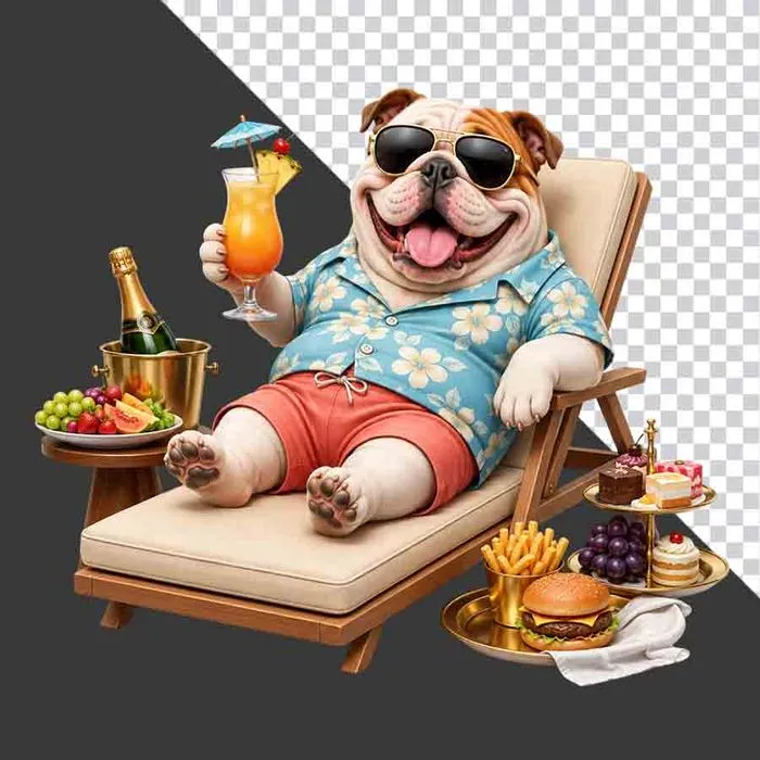 Chó Bulldog Hoạt Hình Thư Giãn Uống Cocktail - PNG Chất Lượng Cao