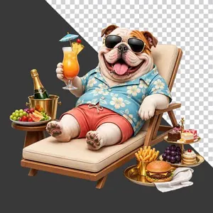Chó Bulldog Hoạt Hình Thư Giãn Uống Cocktail - PNG Chất Lượng Cao