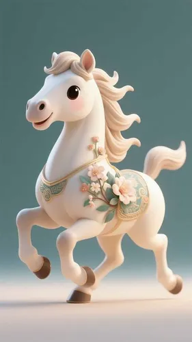 Hình Minh Họa Ngựa Trắng Dễ Thương Phong Cách 3D - File PNG Chất Lượng Cao