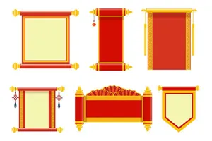 Cuốn thư đỏ truyền thống trang trí vàng Vector
