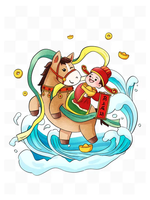 Cậu Bé May Mắn Cưỡi Ngựa Chúc Mừng Năm Mới - PSD Minh Họa