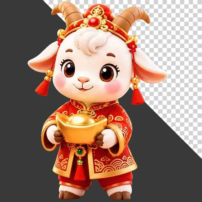 Hình ảnh dê 3D chúc Tết cầm thỏi vàng dễ thương.png