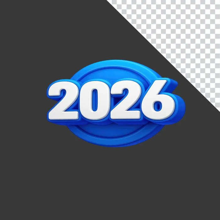 Biểu tượng số 2026 3D màu xanh dương nổi bật PNG