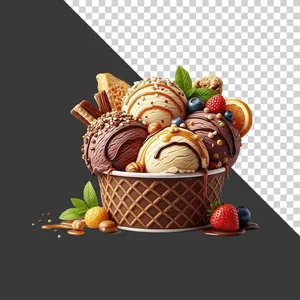 Hình ảnh ly kem ốc quế trái cây tổng hợp 3D tách nền File PNG