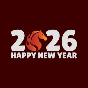 Logo 2026 Happy New Year ngựa đỏ cách điệu - File Vector