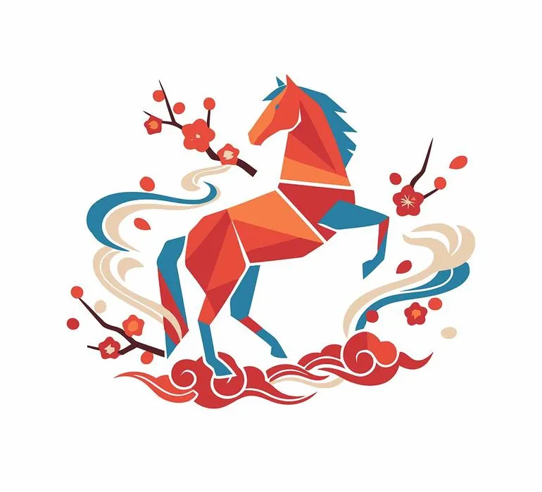 Vector Ngựa Năm Mới Tết Nguyên Đán Phong Cách Đồ Họa Độc Đáo