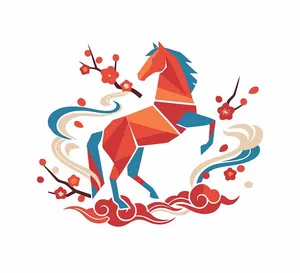 Vector Ngựa Năm Mới Tết Nguyên Đán Phong Cách Đồ Họa Độc Đáo