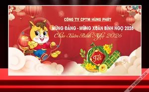 File corel Backdrop phông nền Mừng Đảng Mừng Xuân Bính Ngọ 2026 hình ngựa vàng hoạt hình
