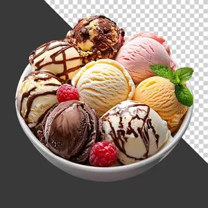 Hình ảnh bát kem nhiều viên đa hương vị rưới socola tách nền File PNG