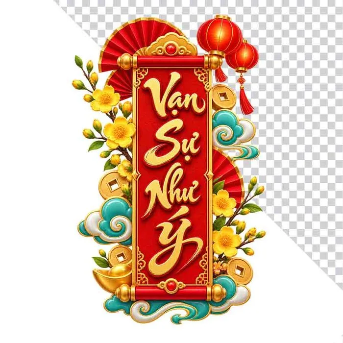Liễn cuộn Vạn Sự Như Ý hoa mai lồng đèn đỏ.PNG