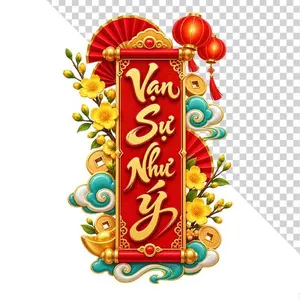 Liễn cuộn Vạn Sự Như Ý hoa mai lồng đèn đỏ.PNG