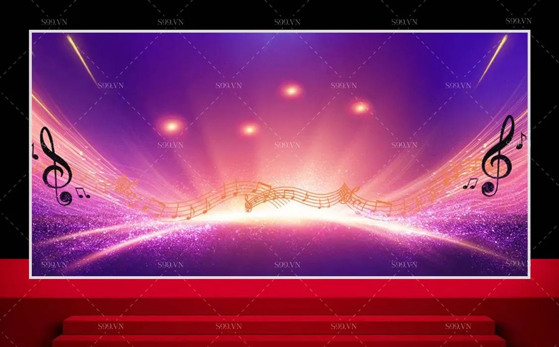 Backbround sân khấu ca nhạc cây đàn, tone nền tím sang trọng file corel