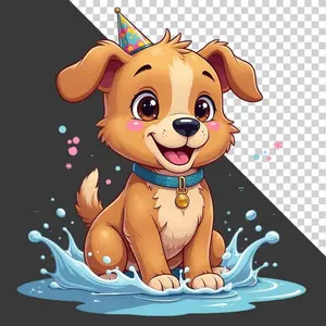 Chú Chó Hoạt Hình Đáng Yêu Đội Mũ Sinh Nhật - PNG Chất Lượng Cao