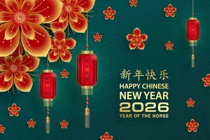 Đèn Lồng Đỏ Và Hoa Mai Tết 2026 Year Of The Horse - File JPG