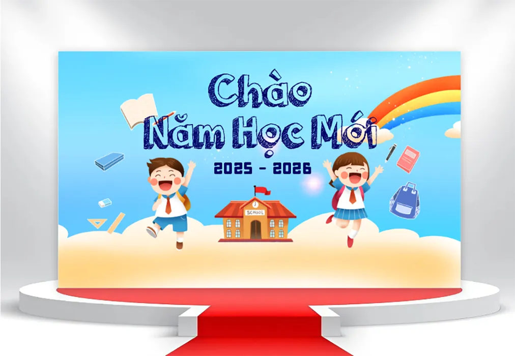 File Corel backdrop chào mừng năm học mới học sinh vui tươi 2025-2026