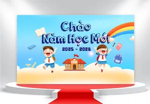 File Corel backdrop chào mừng năm học mới học sinh vui tươi 2025-2026
